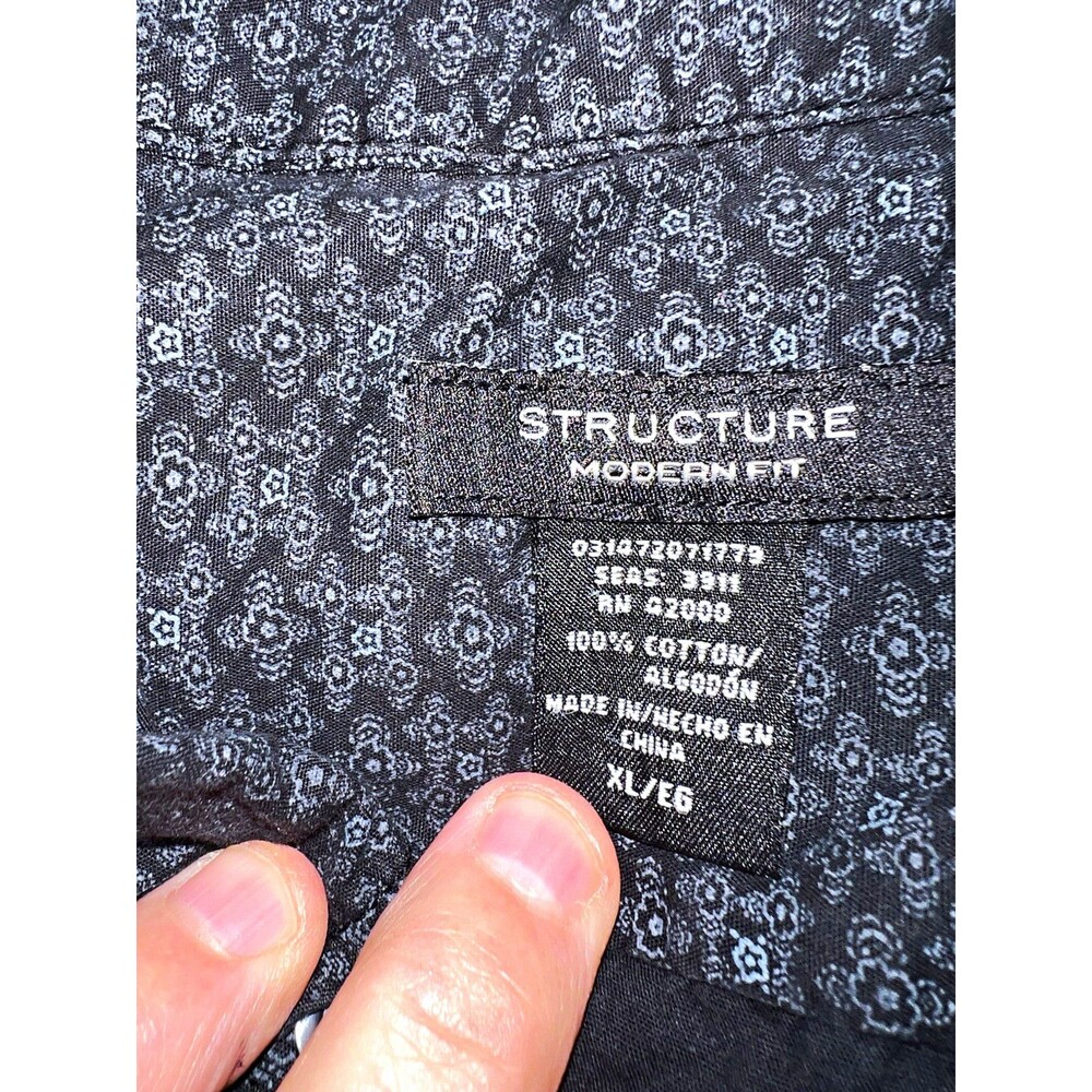 Structure Mens Black/Gray Geometric Modern Fit SS Button Up Shirt XL